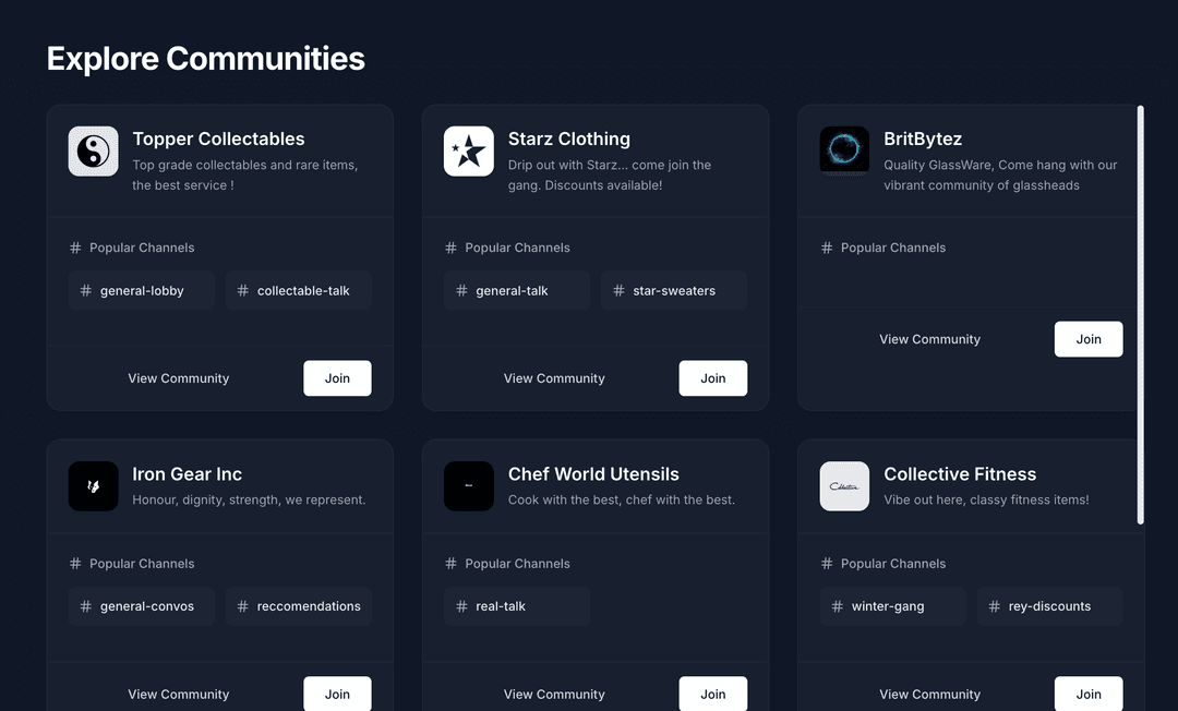 Explore communities interface